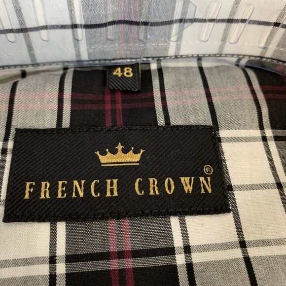 French Crown Plaid Cotton Button Down Shirt Black Purple - Picture 2 of 8